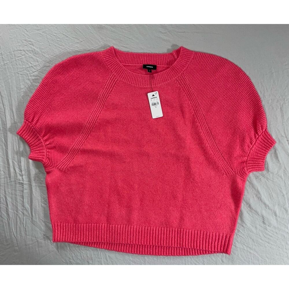 Express Super Soft Short Sleeve Crew Neck Knit Sweater. Pink, Women's XL NWT $68